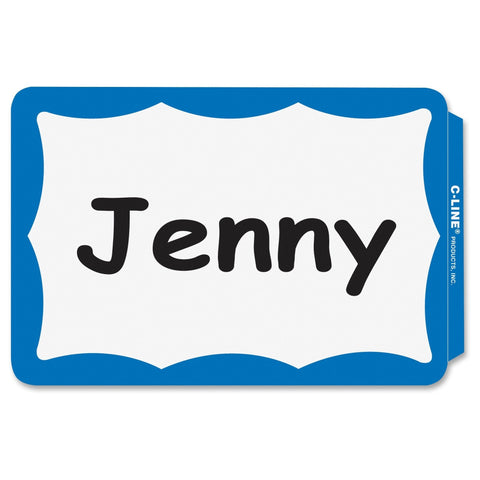 C-Line Pressure Sensitive Peel and Stick Name Badges, Blue Border, 3.5 x 2.25 Inches, 100 per Box (92265)