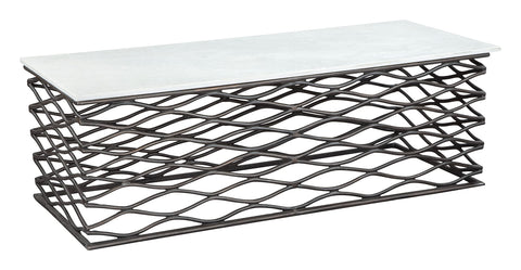 Duchess Coffee Table White & Antique Bronze, White Coffee Table, Modern Style, Natural Marble Rectangular Shape Tabletop, MDF, Indoor Living, 49.2" W x 21.3" D x 16.3" H