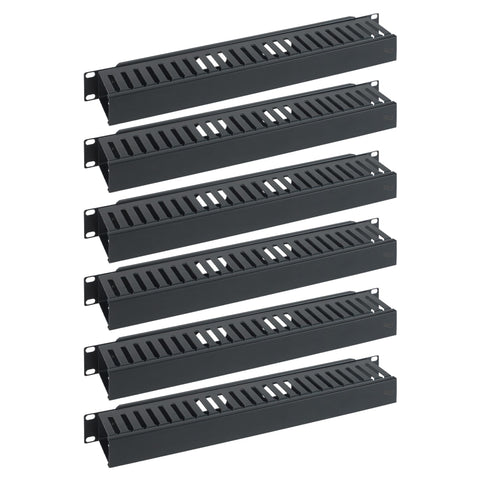 ICC 1U Finger Duct Cable Manager Panel with Cover, Plastic with Metal Back Frame, 3" Depth, Horizontal Cable Management, Rackmount for 19” Network Racks, Black, 6-Pack
