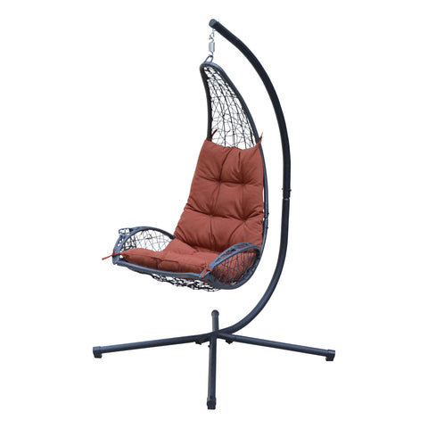 Cushioned Rattan Wicker Hanging Chair with Stand