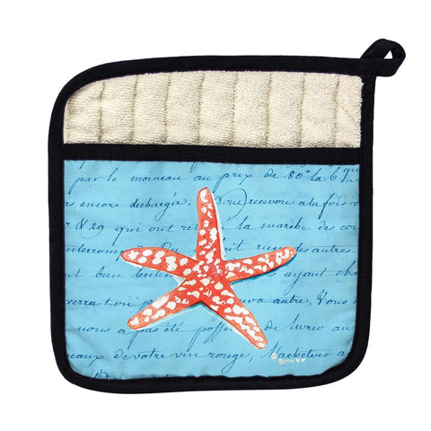 Betsy Drake PT091B Coral Starfish Blue Pot Holder