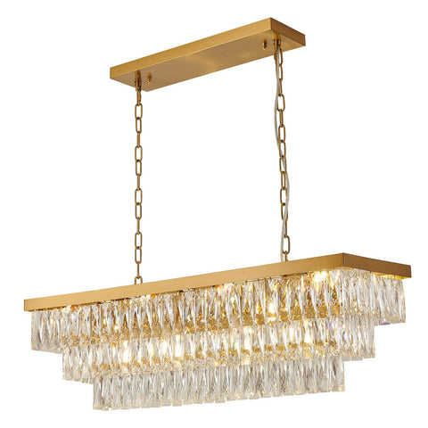 Bethel Gold Metal Chandelier with Clear Crystals - Rectangular & Round Frame Options