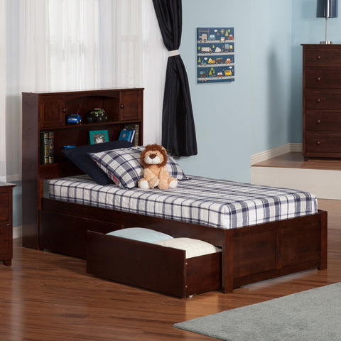 AFI, Newport Twin XL Platform Bed with Footboard and Storage Drawers, Walnut