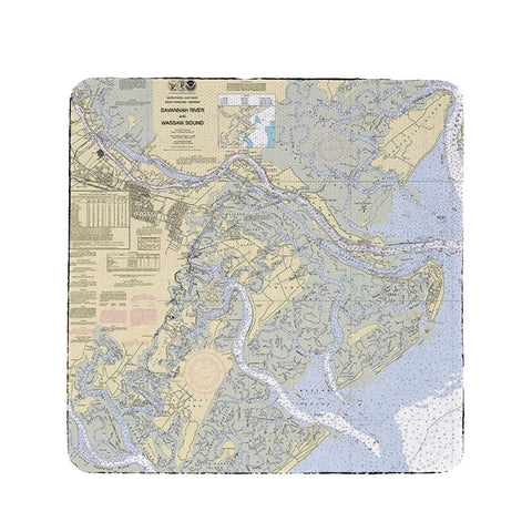 Betsy Drake Savannah River and Wassaw Sound, GA Nautical Map Coaster Set of 4