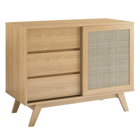 Modway Soma 40" Rattan Display Stand Accent Cabinet in Oak