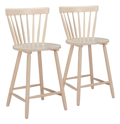 Zuo Tyce Counter Stool (Set of 2) Natural, Natural Counter Stool, Modern Style, Ergonomic and Supportive footrest, Rubberwood, Indoor Bar, 20.1" W x 20.1" D x 40.2" H