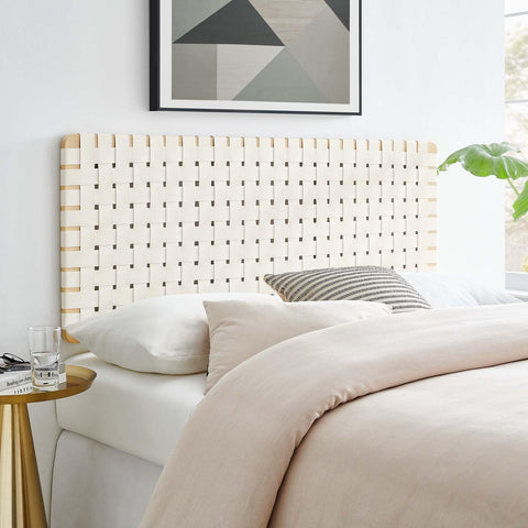 Modway Sparta Vegan Leather Weave Full Headboard in Natural Beige, Faux Leather Full Headboard Only with Wall Mount Design, Double Headboard for Teenager's Bedroom, Guest Room or Small Bedroom