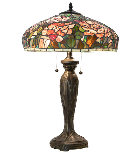 Meyda Tiffany Lighting 265061 Tiffany Peony Two Light Table Lamp Table Lamp Mahogany Bronze