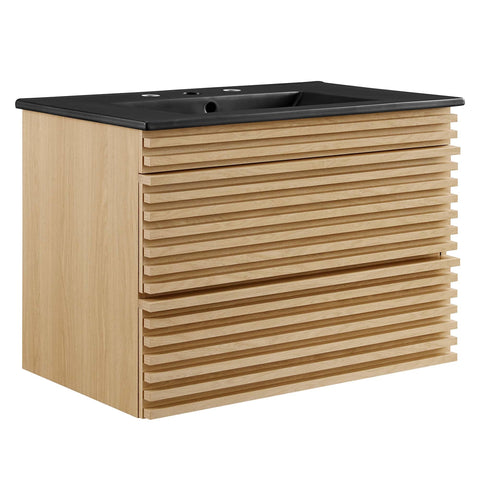 Modway Render 30" Wall-Mount Bathroom Vanity in Oak Black