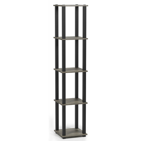 FURINNO Turn-S-Tube 5-Tier Corner Square Rack Display Shelf, French Oak Grey/Black