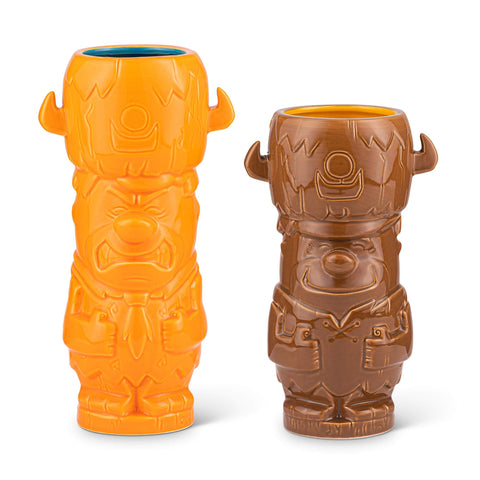 Geeki Tikis The Flintstones Tiki Mug Set | Fred Flintstone & Barney Rubble Tiki Mugs | Official Flintstones Collectible Tiki Style Ceramic Cups | Each Mug Holds 28 Ounces