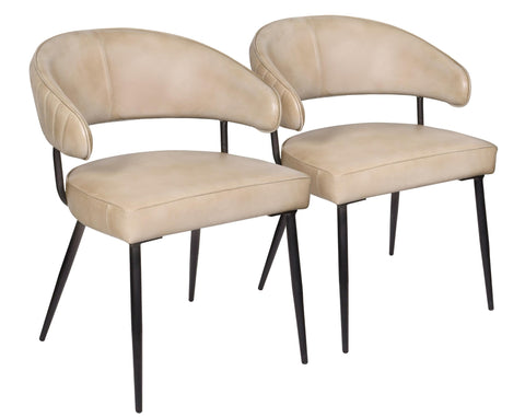 Moti Barrett Side Chair 2-Piece Set in Mid-Century Stone Finish on Genuine Leather