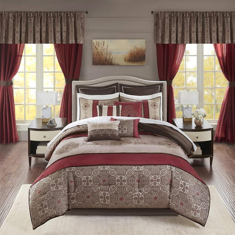 Oakestry 24-Piece Essentials Delaney Room in a Bag Comforter Set All Season Down Alternative Cozy Bedding with Matching Shams, Queen(90"X90"), Medallion Red