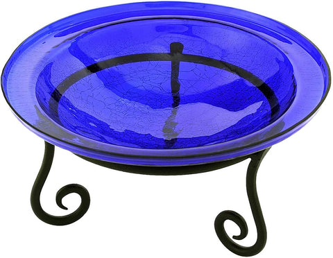 Oakestry CGB-01CB-S1 12 Inch Cobalt Blue Crackle Short Stand Birdbath