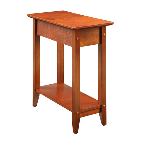 Convenience Concepts American Heritage Flip Top End Table 23.25" - Classic Narrow Chairside Accent with Hidden Storage & Lower Shelf for Traditional, Modern Living Room, Cherry