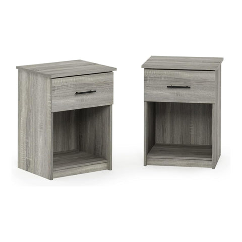 Oakestry Tidur Two Nightstand Drawer Set Two Bedside Table Bedroom Furniture Modern Storage Wooden End Stand (Handle, French Oak Grey)