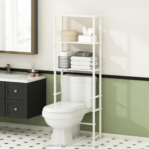Furinno Turn-N-Tube Freestanding Over-The-Toilet Storage Rack with 3 Shelves Plain White/White