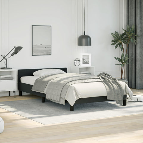 vidaXL Faux Leather Bed Frame Platform Bed , Scandinavian Style/Slats Support/No Box Spring Needed/Without Mattress/Easy Assembly, Black Twin XL Bed