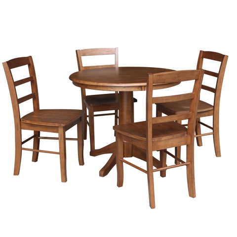 IC INTERNATIONAL CONCEPTS 36 in. Wood Dining Table with 4 Madrid Ladderback Chairs in Distressed Oak