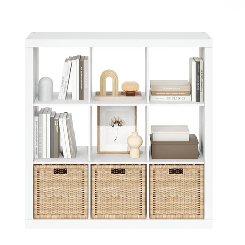 Oakestry Cubicle Nine Cube Storage Organizer Triple Thick Frame Decorative Shelving Unit White Modular Display Furniture
