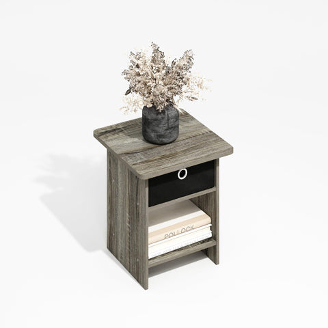 Furinno Dario End Table Side Table Storage Shelf with Bin Drawer Grey Oak/Black