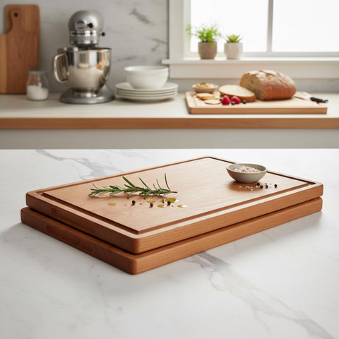 Oakestry Solid American Cherry Wood Cutting Board 17" x 11", Reversible Rectangular Board with Juice Groove, Durable Non-Toxic Kitchen & Serving Board