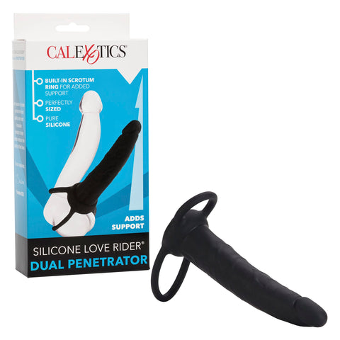 CalExotics Silicone Love Rider Dual Penetrator Strap on Dildo, Black, SE-1515-20-3