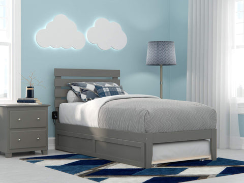 AFI, Oxford Platform Bed, Twin with Twin Trundle and Attachable USB Charger, Gray