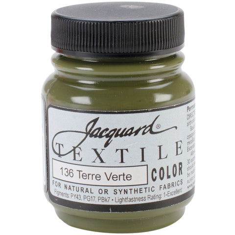 Jacquard Textile Color Terre Verte - Permanent Fabric Paint for Clothes, Furniture Upholstery, Shoes or Tote Bags - Indoor & Outdoor Fabric Paint - 2.25 Oz Jar, Upholstery Fabric Paint
