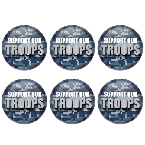 Beistle 6 Piece Support Our Troops Pinback Button Badge Pins for 4th of July Patriotic Decorations Independence Day Party Supplies and Favors, 2", Gray/Blue/White