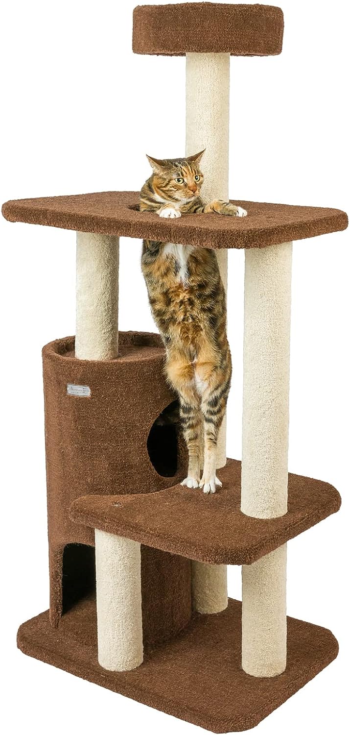 Armarkat 3-Level Carpeted Cat Tree Real Wood Condo F5602, Kitten Playhouse Climber Activity Center, Brown