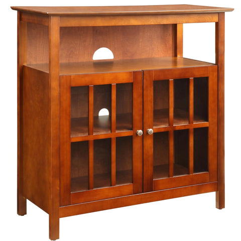 Oakestry Big Sur Highboy TV Stand with Storage Cabinets, Tempered Glass Doors & Birch Veneer | Modern Traditional Design
