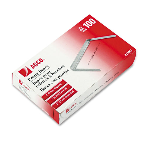 ACCO Brands 2 Inch Capacity Prong Fastener Bases, 2-3/4 Inch Centers, 100 Bases/Box (A7012993H), Silver