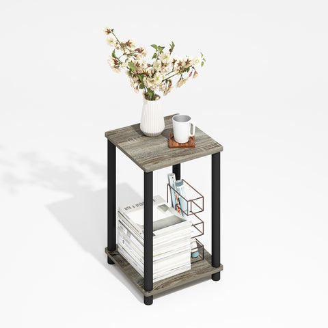 Furinno Turn-N-Tube End Table Side Table Grey Oak/Black