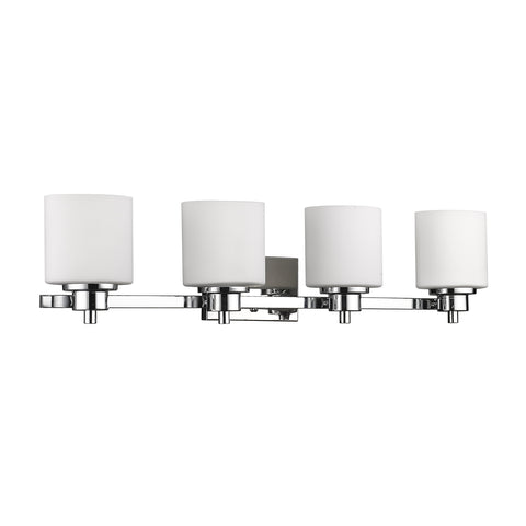 Chloe Lighting SOLBI Contemporary 4 Light Chrome Finish Bath Vanity Wall Fixture White Alabaster Glass 33" Wide