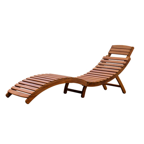 Merry Garden Foldable Curved Acacia Wood Outdoor Chaise Lounger