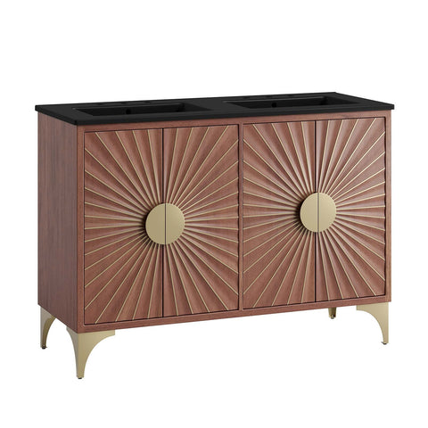 Modway Daylight Bathroom Vanity Cabinet with Ceramic Basin, 48" Double Sink, Black Walnut