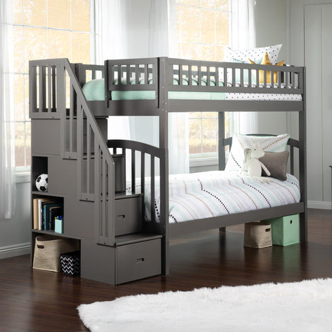 AFI Westbrook Staircase Bunk with Turbo Charger, Twin/Twin, Grey