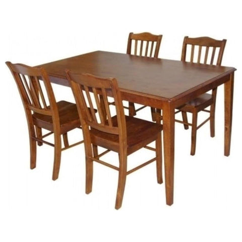 Oakestry Shaker 5-Pc Dining Set Walnut Solid Wood Rectangular Table Four Slat Back Chairs Classic Farmhouse Kitchen Furniture Spacious Comfortable Durable Traditional Country Style Family Dining Room