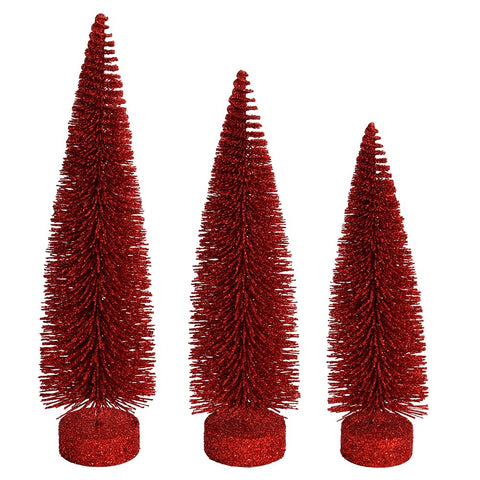 Vickerman 660348-12"-14"-16" Red Glitter Oval Tree 3/Set (LS191203) Christmas Decorative Tree