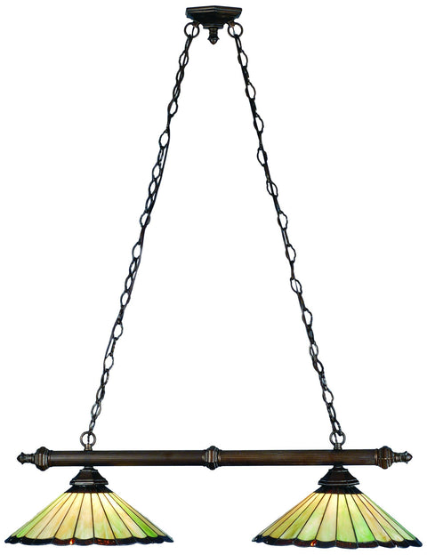 Meyda Tiffany Custom Lighting 81968 Caprice 2-Light Island Pendant, Mahogany Bronze Finish with Green and Brown Stained Glass Shades, 39" x 16" x 13.5"