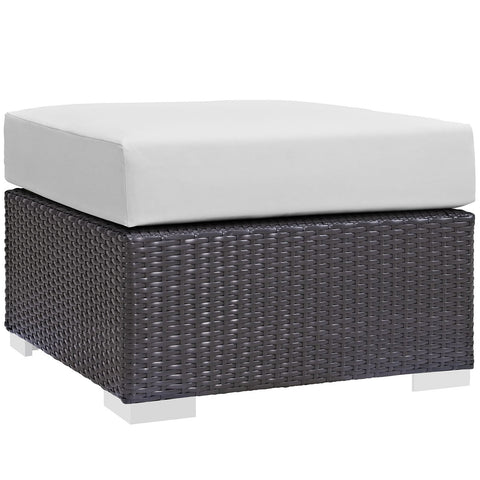 Modway Convene Wicker Rattan Outdoor Patio Square Ottoman in Espresso White