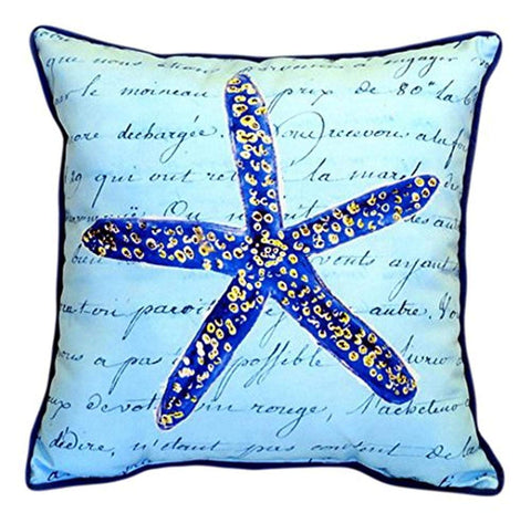 Betsy Drake Blue Starfish Indoor/Outdoor Pillow, 22" x 22"