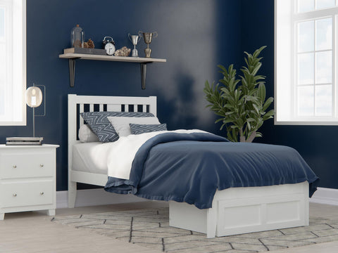 Tahoe Twin Extra Long Bed with Foot Drawer and USB Turbo Charger in White