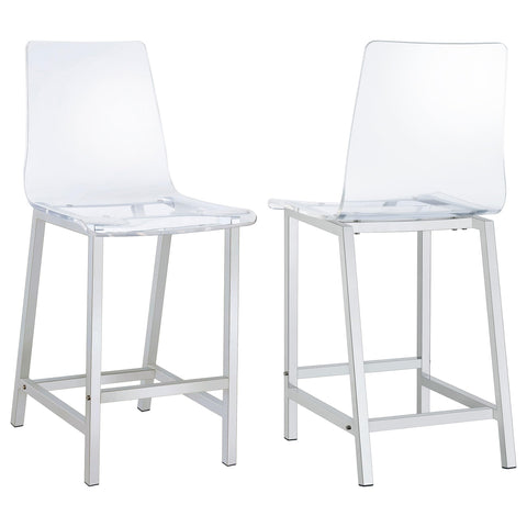 Coaster Home Furnishings - Juelia - Acrylic Counter Stools (Set of 2) - Clear Seat, Footrest - Kitchen & Dining - 24-Inch - Chrome - 100265