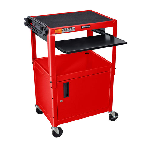 Luxor AVJ42KBC-RD Steel AV Cart with Adjustable Height, Storage Cabinet and Keyboard Pullout Tray, Red