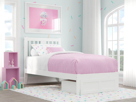 Tahoe Twin Bed with Foot Drawer and USB Turbo Charger in White