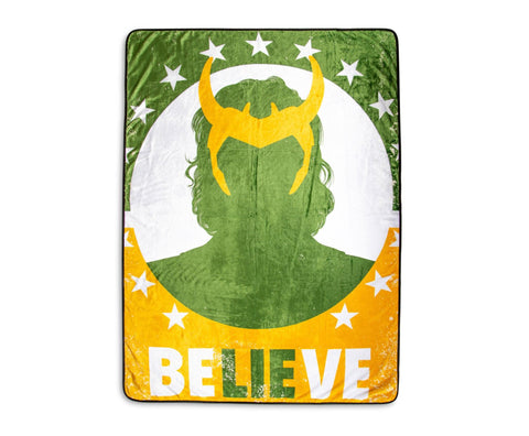Marvel Studios Loki Believe Plush Throw Blanket | Super Soft Fleece Blanket, Cozy Sherpa Cover for Sofa and Bed, Home Decor Room Essentials | MCU Comic Book Gifts and Collectibles | 45 x 60 Inches