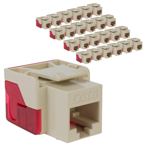 ICC CAT6 Keystone Jack with Inline IDC No Pair Split Wiring (Easier Termination) UL Listed PoE++ TAA Compliant for Wall Plate or Patch Panel, Works with JackEasy Termination Tool, Ivory, 25 Pack