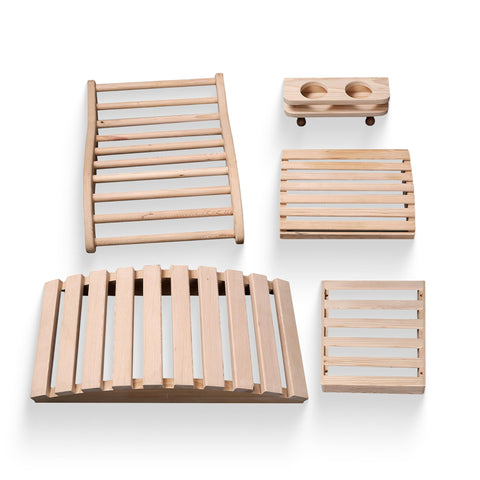 Heatwave Deluxe Infrared Sauna Accessories Kit – Includes Sauna Backrest, Headrest, Leg Rest, Magazine Rack, & Drink/Robe/Towel Holder – Durable Hemlock Wood Sauna
